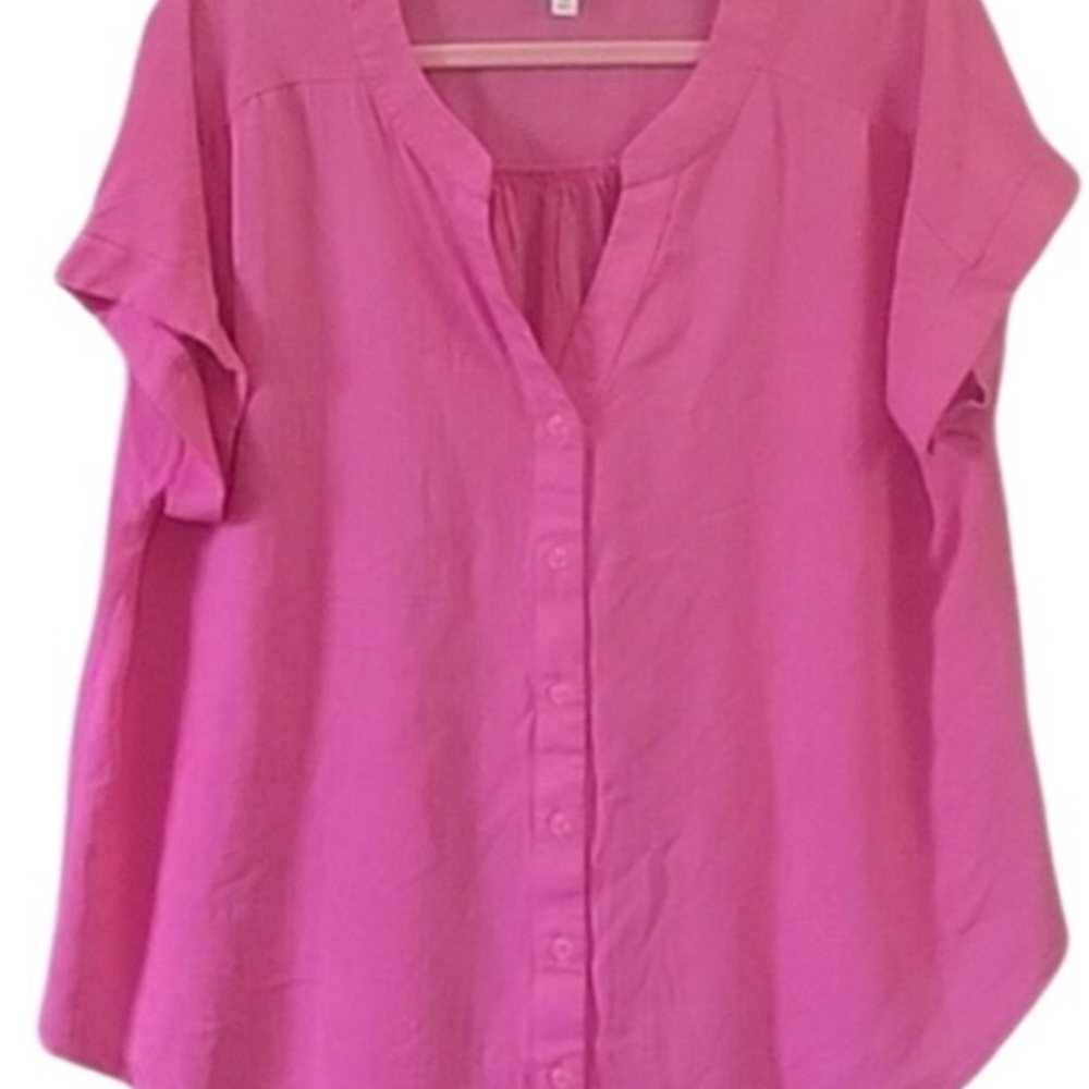 Blu Pepper Hot Pink Button-Down Short Sleeve Blouse